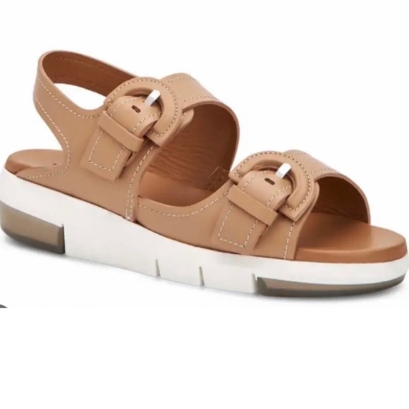 Aquatalia Sydni Khaki Leather Women’s Dual Buckle Sporty Sandal Size 9.5 EUC - Picture 1 of 12